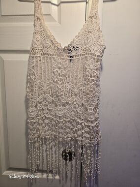 Full Tilt Boho Crochet Fringe Tank Top- Ivory Size Small